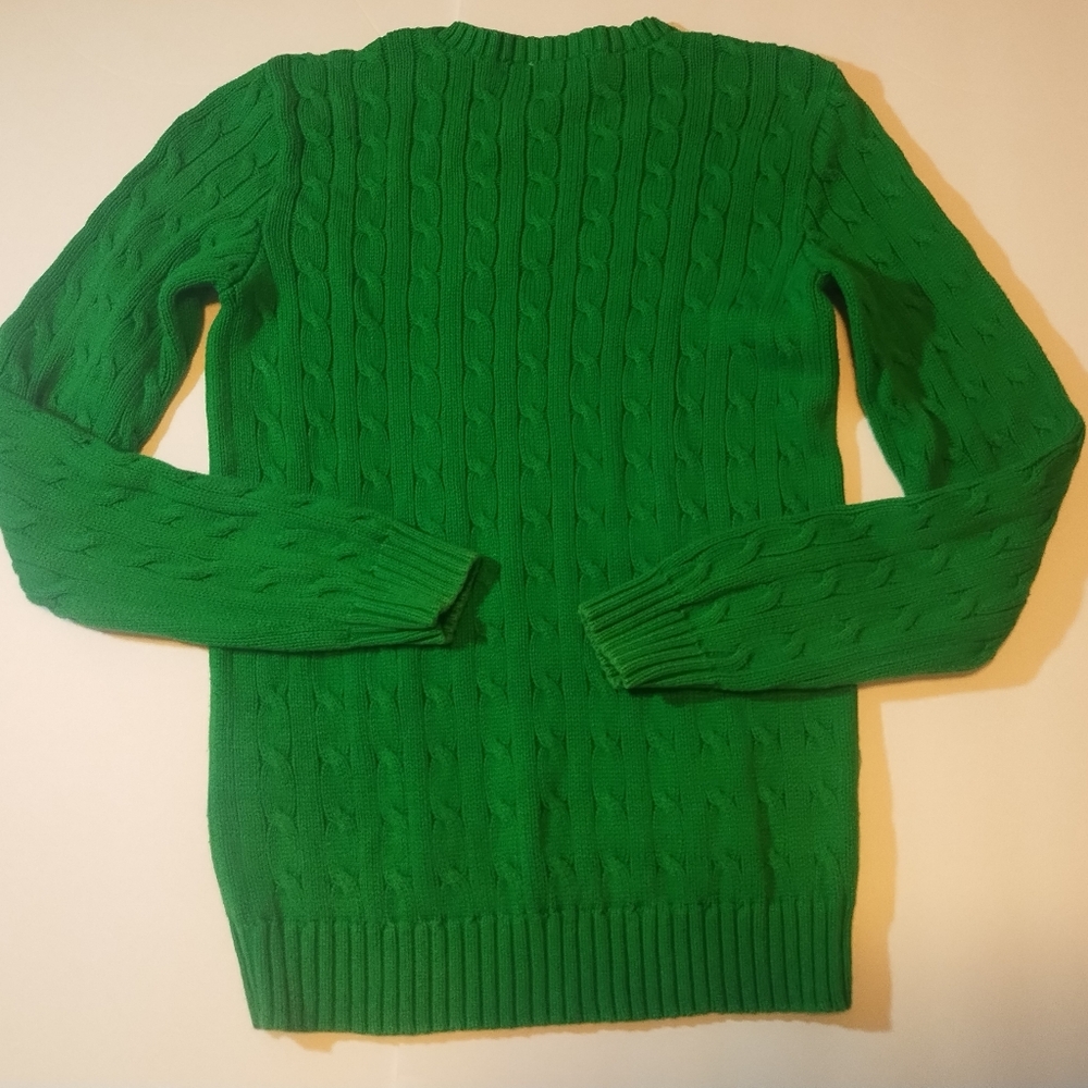 Polo Ralph Lauren Cable Knit Sweater Womens Large Green Cotton Crewneck GUC